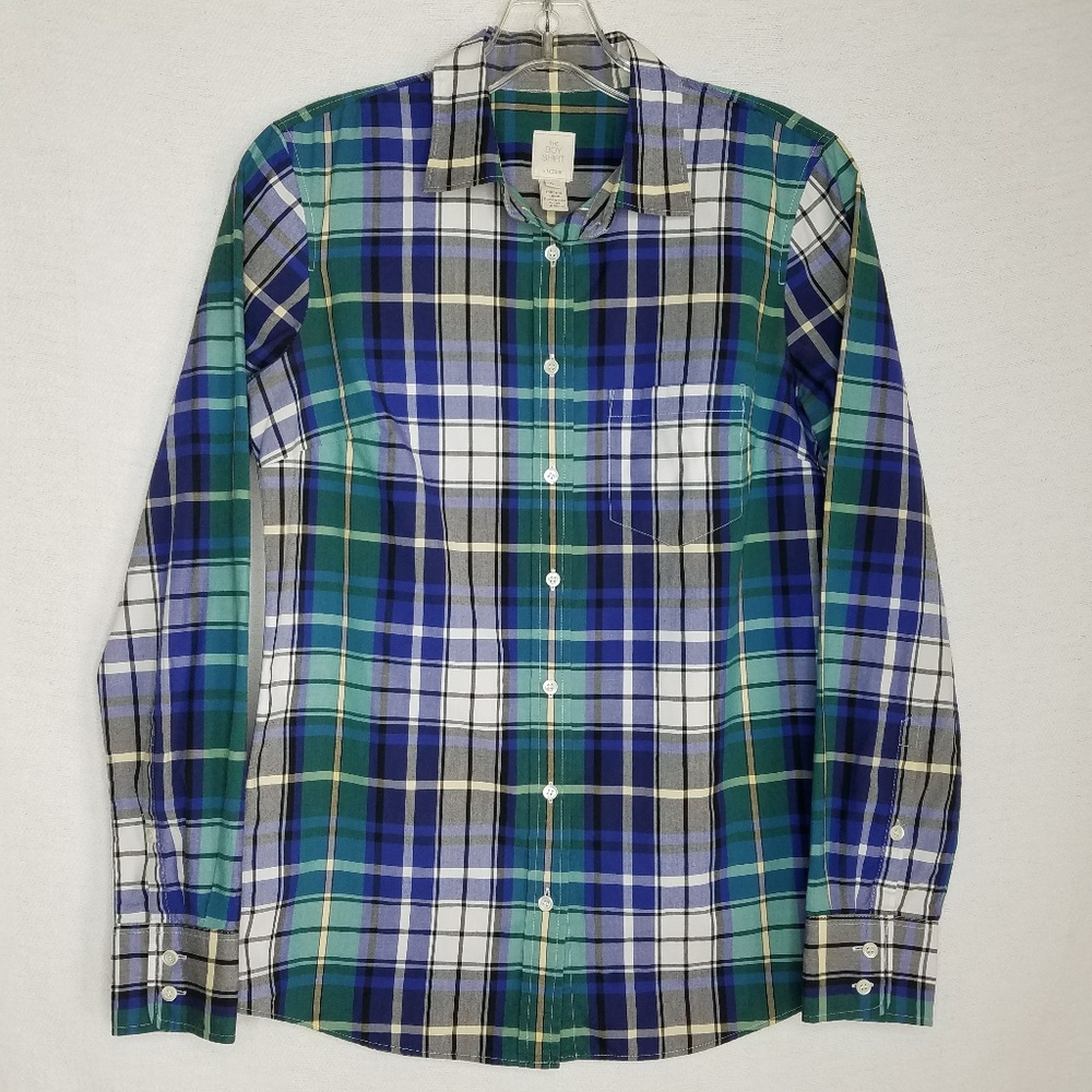 J‎ Crew The Boy Shirt Plaid Button Down Pocket L/S